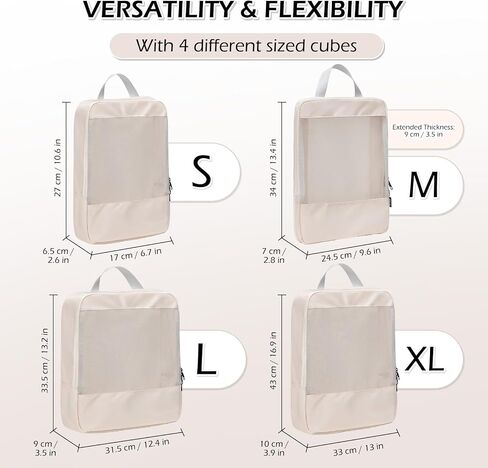 4 Set See Through Packing Cubes for Travel, Travel Essentials bags for Carry on, Light Suitcase Bags Luggage Packing Organizer (Beige) in Saudi Arabia