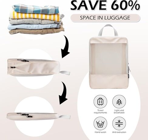 4 Set See Through Packing Cubes for Travel, Travel Essentials bags for Carry on, Light Suitcase Bags Luggage Packing Organizer (Beige) in Saudi Arabia