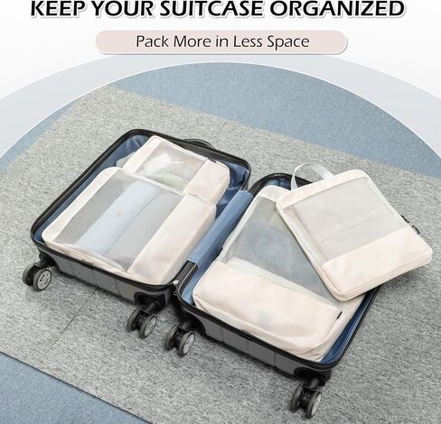 4 Set See Through Packing Cubes for Travel, Travel Essentials bags for Carry on, Light Suitcase Bags Luggage Packing Organizer (Beige) in Saudi Arabia