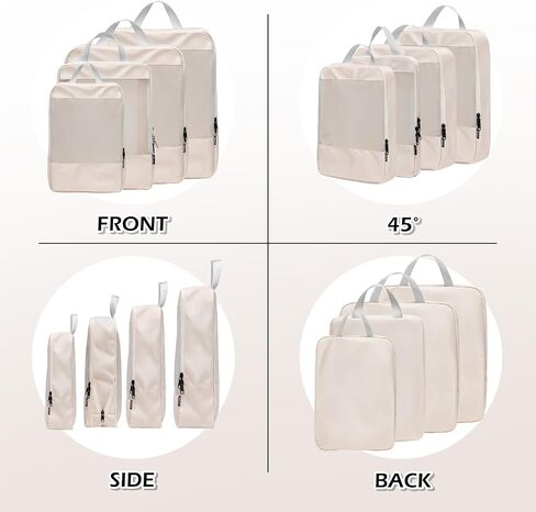 4 Set See Through Packing Cubes for Travel, Travel Essentials bags for Carry on, Light Suitcase Bags Luggage Packing Organizer (Beige) in Saudi Arabia