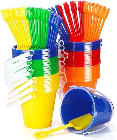 Woanger Set of 36 Beach Pails Sand Buckets and Sand Shovels Set, 5 Inch Sand Bucket Play Set Colorful Plastic Beach Buckets Sand Castle Kit for Boys and Girls Birthday Party Favor in Saudi Arabia