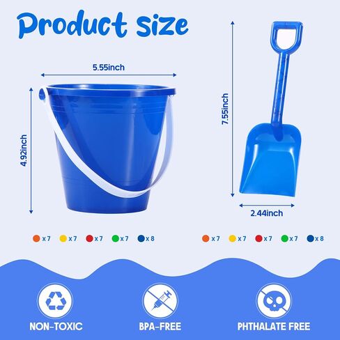 Woanger Set of 36 Beach Pails Sand Buckets and Sand Shovels Set, 5 Inch Sand Bucket Play Set Colorful Plastic Beach Buckets Sand Castle Kit for Boys and Girls Birthday Party Favor in Saudi Arabia