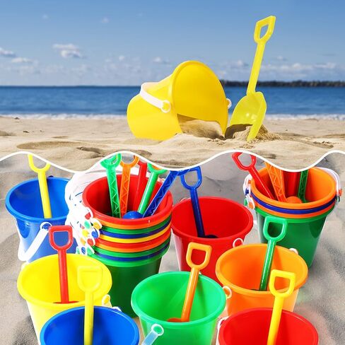 Woanger Set of 36 Beach Pails Sand Buckets and Sand Shovels Set, 5 Inch Sand Bucket Play Set Colorful Plastic Beach Buckets Sand Castle Kit for Boys and Girls Birthday Party Favor in Saudi Arabia
