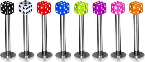 8Pcs Surgical Steel 16g Labret Studs Piercing Jewelry Tragus Vertical Labret Cartilage Monroe 3mm Acrylic Dice More Choices in Saudi Arabia