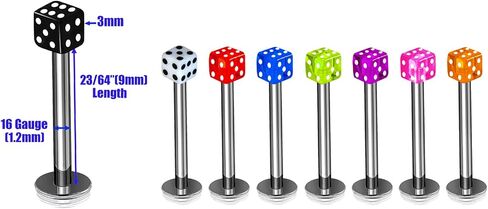 8Pcs Surgical Steel 16g Labret Studs Piercing Jewelry Tragus Vertical Labret Cartilage Monroe 3mm Acrylic Dice More Choices in Saudi Arabia