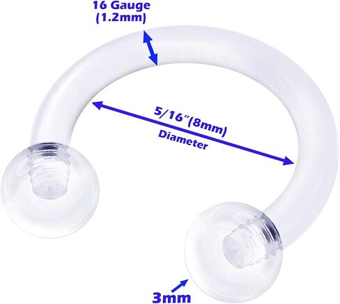 4Pcs Flexible 16 gauge 5/16 8mm circular barbell earrings Piercing Jewelry Daith Septum Rook Lip Nose 3mm acrylic ball M1839 in Saudi Arabia