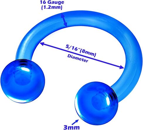4Pcs Flexible 16 gauge 5/16 8mm circular barbell earrings Piercing Jewelry Daith Septum Rook Lip Nose 3mm acrylic ball M1839 in Saudi Arabia