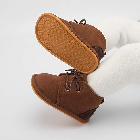 HsdsBebe Baby Boots Cotton Anti Slip Soft Rubber Sole Infant Boys Girls Ankle Sneakers Newborn Unisex First Walker Prewalker Shoes(Z141 Dark Brown,1) in Saudi Arabia
