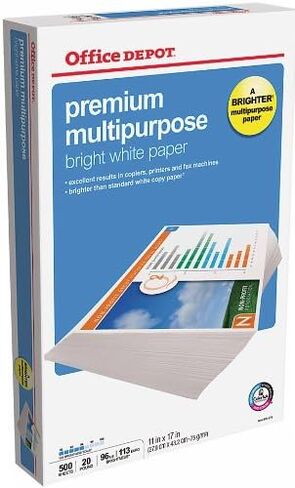Office Depot Brand Premium Multipurpose Paper Copy Laser Inkjet Printer, 11 x 17 inch Ledger Size, 20 Lb., 96 Bright White, ColorLok, Acid Free, 500 Sheets Ream (304495) in Saudi Arabia