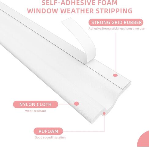 Window Draft Stopper Sweep, Window Door Weather Stripping Strip,Self Adhesive Foam Weather Stripping,Door Sweep for Window and Door Insulation Soundproofing (17Feet, White) in Saudi Arabia