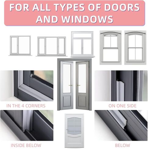 Window Draft Stopper Sweep, Window Door Weather Stripping Strip,Self Adhesive Foam Weather Stripping,Door Sweep for Window and Door Insulation Soundproofing (17Feet, White) in Saudi Arabia