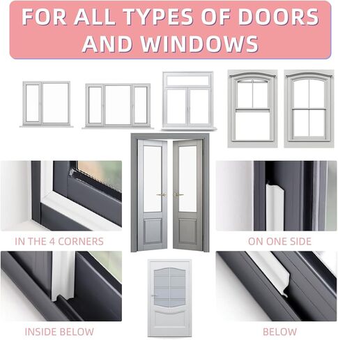 ممسحة سدادة النافذة، شريط تجريد الطقس لباب النافذة، شريط تجريد الطقس الرغوي ذاتي اللصق، ممسحة الباب لعزل النوافذ والأبواب (120 بوصة، أبيض) in Kuwait