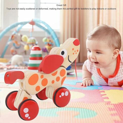 Push Pull Puppy, Pull Walking Dog Model Wooden Pull Model Push Pull Puppy Can Sit, Stand and Roll Rubber Rimmed Wheels for Easy Push and Pull Action (Dog Style) in Kuwait