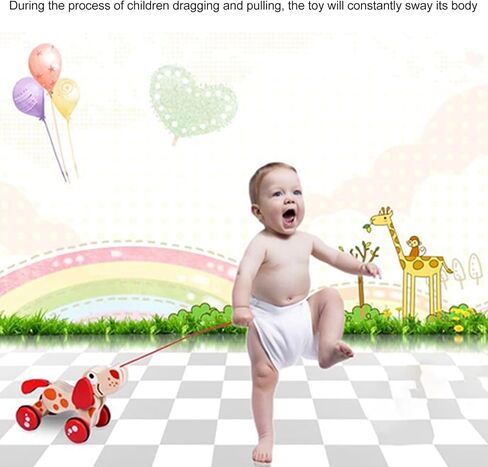 Push Pull Puppy, Pull Walking Dog Model Wooden Pull Model Push Pull Puppy Can Sit, Stand and Roll Rubber Rimmed Wheels for Easy Push and Pull Action (Dog Style) in Kuwait