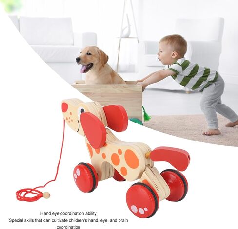 Push Pull Puppy, Pull Walking Dog Model Wooden Pull Model Push Pull Puppy Can Sit, Stand and Roll Rubber Rimmed Wheels for Easy Push and Pull Action (Dog Style) in Kuwait