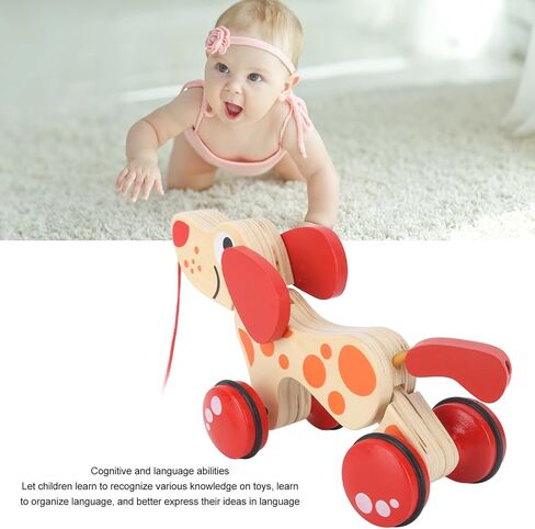 Push Pull Puppy, Pull Walking Dog Model Wooden Pull Model Push Pull Puppy Can Sit, Stand and Roll Rubber Rimmed Wheels for Easy Push and Pull Action (Dog Style) in Kuwait