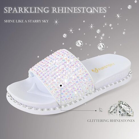 Fur Story Womens Slides House Slippers Rhinestone Glitter Slides Cute bling Flat for Women Platform Sandals Cozy Bedroom Slippers Shower Shoes in Kuwait