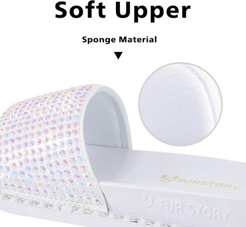 Fur Story Womens Slides House Slippers Rhinestone Glitter Slides Cute bling Flat for Women Platform Sandals Cozy Bedroom Slippers Shower Shoes in Kuwait