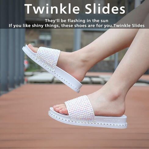 Fur Story Womens Slides House Slippers Rhinestone Glitter Slides Cute bling Flat for Women Platform Sandals Cozy Bedroom Slippers Shower Shoes in Kuwait