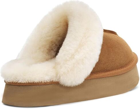 Fuzzy Platform Slippers for Women Cozy Womens Platform Slippers Winter House Slippers for Women Indoor and Outdoor Chestnut in Kuwait