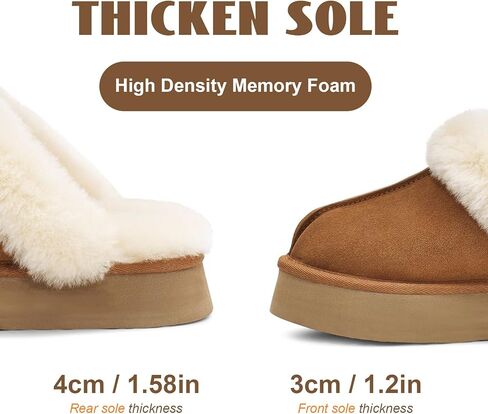 Fuzzy Platform Slippers for Women Cozy Womens Platform Slippers Winter House Slippers for Women Indoor and Outdoor Chestnut in Kuwait