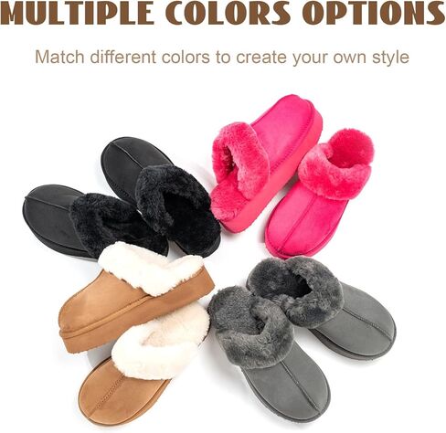 Fuzzy Platform Slippers for Women Cozy Womens Platform Slippers Winter House Slippers for Women Indoor and Outdoor Chestnut in Kuwait