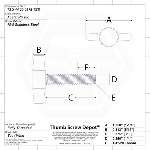 1/4"-20 x 3/8" Thumb Screw Stainless Steel - Black Tee Wing Plastic Knob - Standard/Coarse Thread Thumbscrew - Length: 0.375" - Proudly Built in USA - Package of (10) in Saudi Arabia