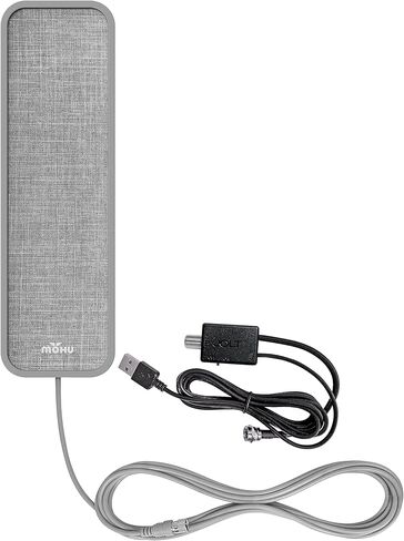 Mohu Vibe Amplified - هوائي تلفزيون داخلي مدمج، نطاق 50 ميل، مضخم Jolt Switch، UHF VHF، متعدد الاتجاهات، 4K UHD، تلفزيون NEXTGEN - مع 12 قدمًا. كابل in Kuwait