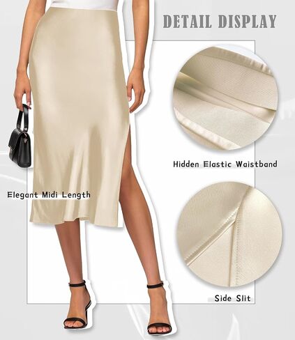 Womens Satin Silk Maxi Skirts Drawstring Flared Casual A-Line Long Skirt for Women in Saudi Arabia