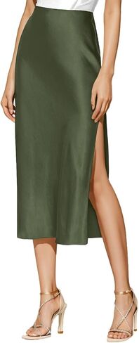 Womens Satin Silk Maxi Skirts Drawstring Flared Casual A-Line Long Skirt for Women in Saudi Arabia