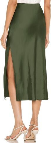 Womens Satin Silk Maxi Skirts Drawstring Flared Casual A-Line Long Skirt for Women in Saudi Arabia
