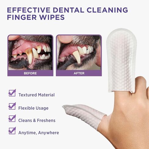 مناديل تنظيف أسنان أوسع للكلاب والقطط، تزيل رائحة الفم الكريهة عن طريق إزالة البلاك وتراكم الجير، فرشاة أسنان بإصبع الكلب بدون شطف، للتنظيف اللطيف والعناية باللثة للحيوانات الأليفة، 50 قطعة in Kuwait