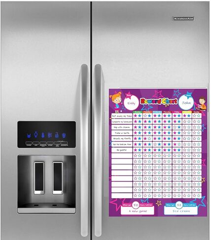 Magnetic Reward Behavior Star Chore Chart for One or Two Kids 17 x 13 Includes: 3 Color Dry Erase Markers Pink, Blue, & Black, Flexible Chart with Full Magnet Backing for Fridge Teaches Responsibility in Saudi Arabia