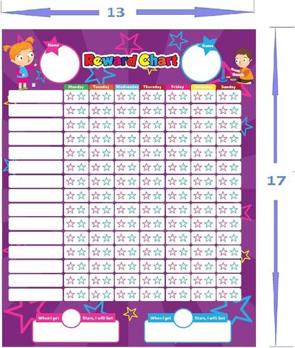 Magnetic Reward Behavior Star Chore Chart for One or Two Kids 17 x 13 Includes: 3 Color Dry Erase Markers Pink, Blue, & Black, Flexible Chart with Full Magnet Backing for Fridge Teaches Responsibility in Saudi Arabia