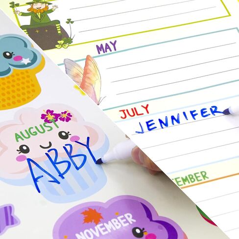 FANCY LAND Cupcake Happy Birthday Poster Chart 2PCS 17" x 22" Cupcake Birthday Poster Monthly Birthday Chart Class Birthday Decoration in Saudi Arabia