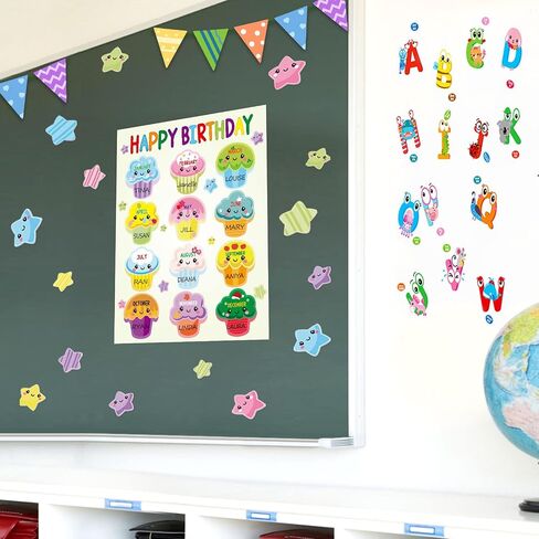 FANCY LAND Cupcake Happy Birthday Poster Chart 2PCS 17" x 22" Cupcake Birthday Poster Monthly Birthday Chart Class Birthday Decoration in Saudi Arabia