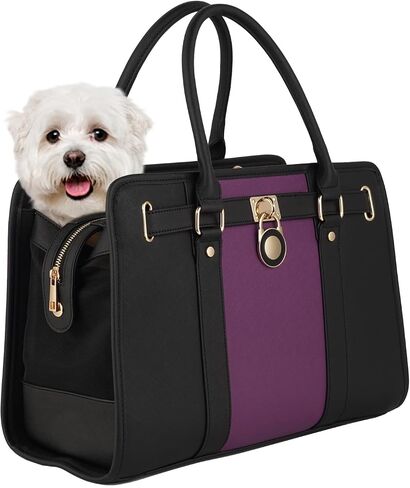 Fashion Dog Carrier Purse,Soft-Sided Leather Handbag Pet Tote Bag for Small Dogs Puppy and Cats TSA Airline Approved (Black & Purple) in Saudi Arabia