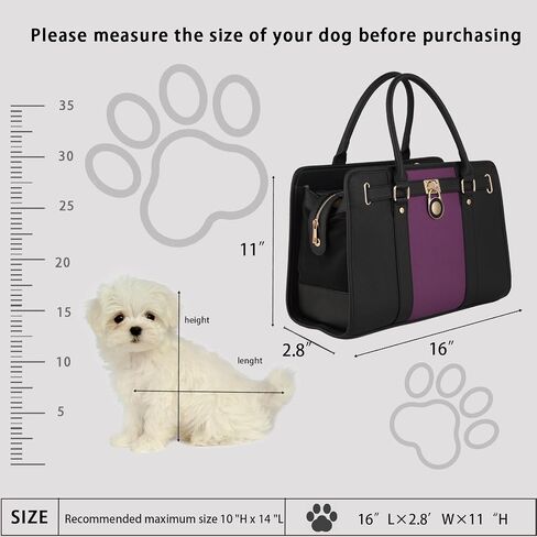 Fashion Dog Carrier Purse,Soft-Sided Leather Handbag Pet Tote Bag for Small Dogs Puppy and Cats TSA Airline Approved (Black & Purple) in Saudi Arabia