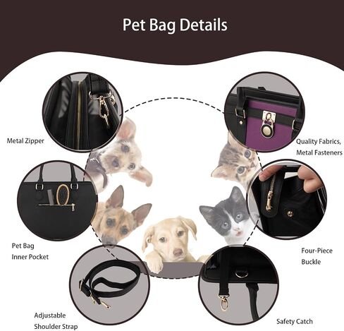 Fashion Dog Carrier Purse,Soft-Sided Leather Handbag Pet Tote Bag for Small Dogs Puppy and Cats TSA Airline Approved (Black & Purple) in Saudi Arabia