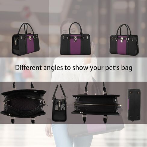 Fashion Dog Carrier Purse,Soft-Sided Leather Handbag Pet Tote Bag for Small Dogs Puppy and Cats TSA Airline Approved (Black & Purple) in Saudi Arabia