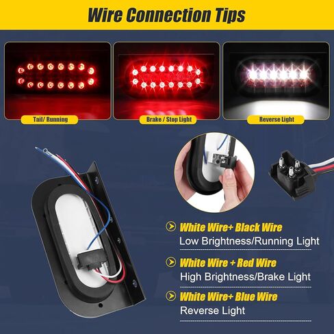 مصابيح خلفية بيضاوية مقاس 6 بوصات LED مع حشوات مطاطية وسدادات حلقات تثبيت ودعامة تثبيت، مجموعة مصابيح مقطورة 22 LED باللون الأحمر/الأبيض مقاومة للماء لمقطورة المرافق 12 فولت in Kuwait