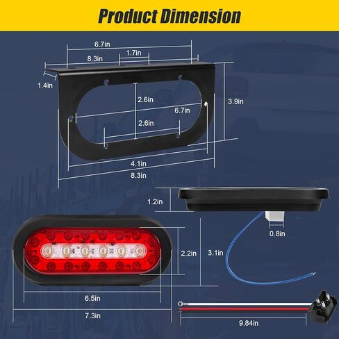 مصابيح خلفية بيضاوية مقاس 6 بوصات LED مع حشوات مطاطية وسدادات حلقات تثبيت ودعامة تثبيت، مجموعة مصابيح مقطورة 22 LED باللون الأحمر/الأبيض مقاومة للماء لمقطورة المرافق 12 فولت in Kuwait
