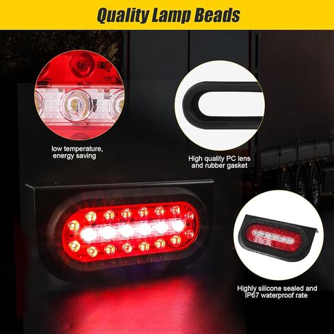 مصابيح خلفية بيضاوية مقاس 6 بوصات LED مع حشوات مطاطية وسدادات حلقات تثبيت ودعامة تثبيت، مجموعة مصابيح مقطورة 22 LED باللون الأحمر/الأبيض مقاومة للماء لمقطورة المرافق 12 فولت in Kuwait