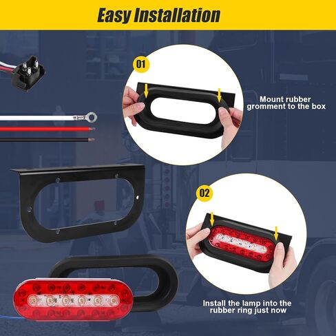 مصابيح خلفية بيضاوية مقاس 6 بوصات LED مع حشوات مطاطية وسدادات حلقات تثبيت ودعامة تثبيت، مجموعة مصابيح مقطورة 22 LED باللون الأحمر/الأبيض مقاومة للماء لمقطورة المرافق 12 فولت in Kuwait