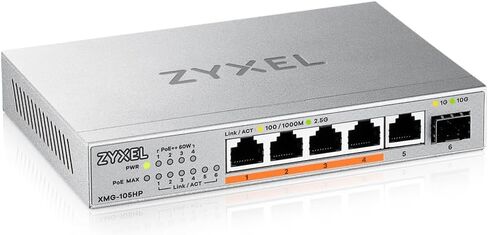 Zyxel 5-Port PoE 2.5G Multi-Gig Unmanaged Switch @ 70W with 4 x PoE++(60W) | 1 x 10G SFP+ | Desktop or Wall Mount [XMG-105HP] in Saudi Arabia