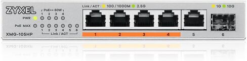 Zyxel 5-Port PoE 2.5G Multi-Gig Unmanaged Switch @ 70W with 4 x PoE++(60W) | 1 x 10G SFP+ | Desktop or Wall Mount [XMG-105HP] in Saudi Arabia