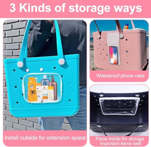 3+1 أكياس شفافة متوافقة مع حقيبة Bogg، ملحقات ملحقة متوافقة مع حقائب Bogg مقاس XL مع محفظة للهاتف الخلوي، سحاب مصمم متوافق مع منظم Bogg، مساحة تخزين مقسمة للسفر in Kuwait