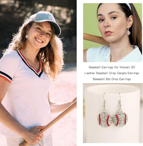 Baseball Earrings for Women 3D Baseball Drop Earring Baseball Bat Dangle Earrings Baseball Jewelry Sports Fans Players Jewelry Baseball Gifts for Girls in Saudi Arabia