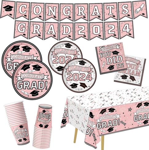 لوازم حفلات التخرج، مجموعة أدوات مائدة حفلات التخرج، أطباق ورقية للاستعمال مرة واحدة، مناديل وأكواب، لافتة مفرش المائدة لعام 2024، ديكورات حفلات التخرج المارونية، خدمة 25 in Kuwait