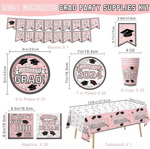 لوازم حفلات التخرج، مجموعة أدوات مائدة حفلات التخرج، أطباق ورقية للاستعمال مرة واحدة، مناديل وأكواب، لافتة مفرش المائدة لعام 2024، ديكورات حفلات التخرج المارونية، خدمة 25 in Kuwait